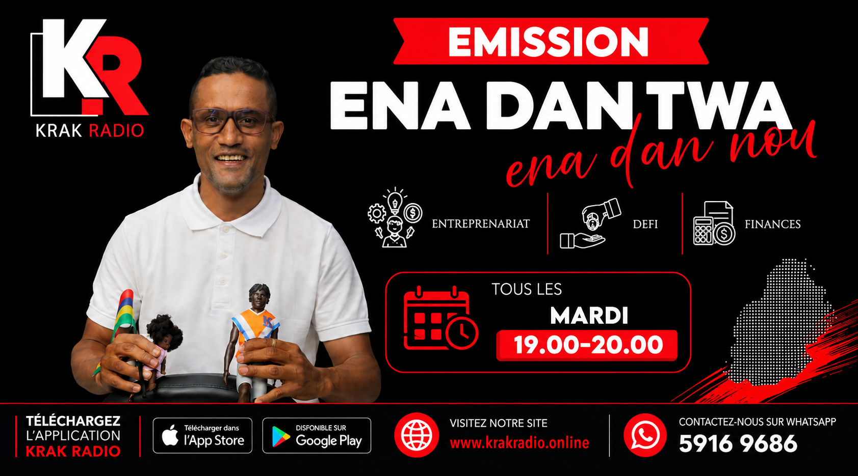 Affiche originale de Ena Dan Twa, Ena Dan Nou, KRAK RADIO.